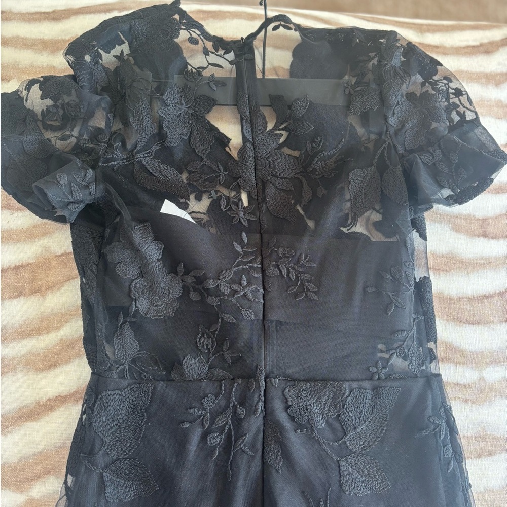 Three Floor Black Sheath Maxi Dress with Flutter Sleeves - Picture 3 of 7